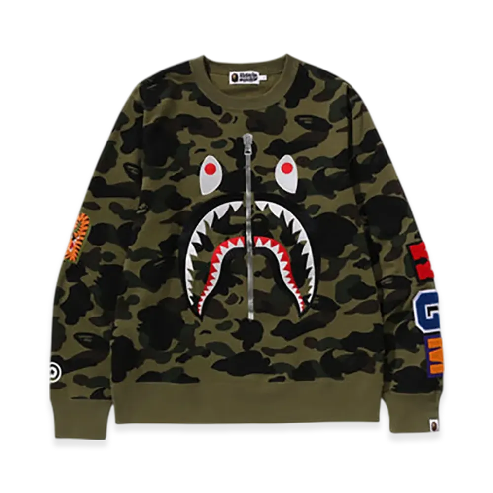 A BATHING APE 1St Camo Shark Crewneck "Green"