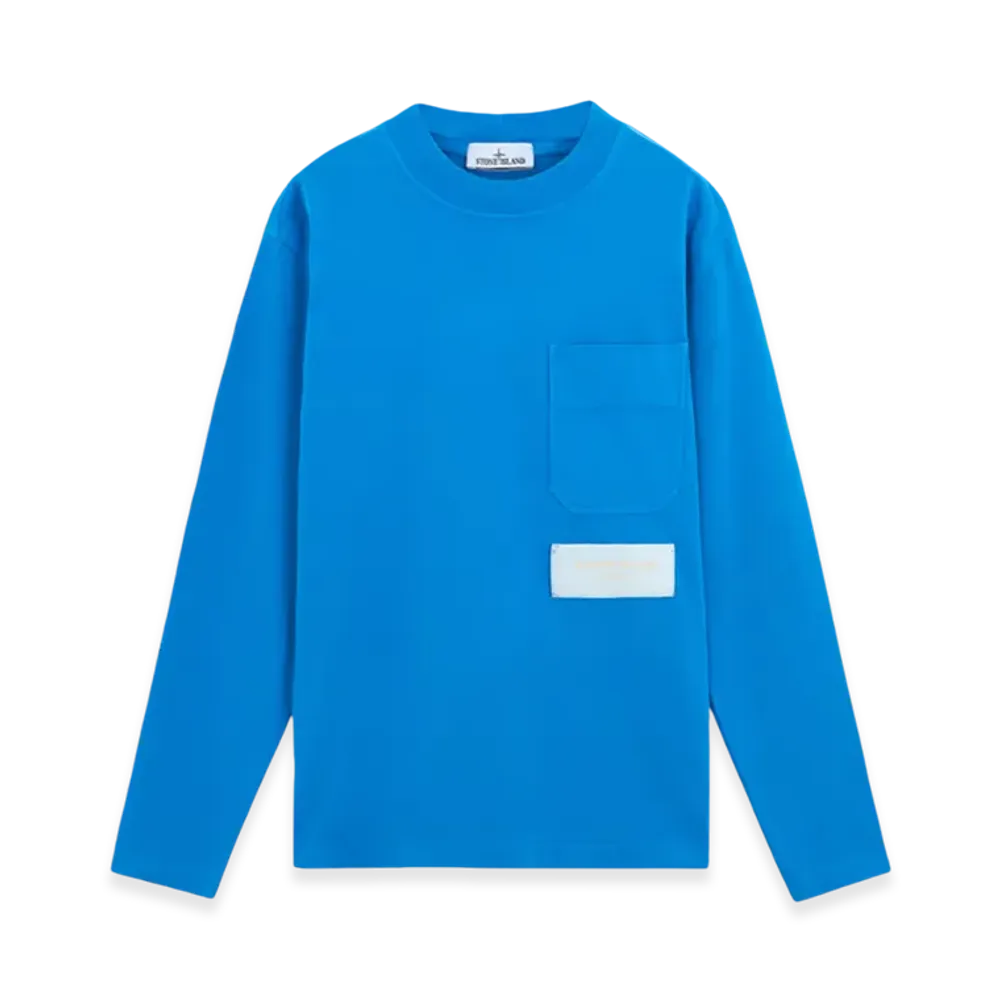 Stone Island 208X4 Marina 24/2 Cotton Jersey Old Effect Oversized Fit Long Sleeve T-Shirt - 24FW "Bright Blue"