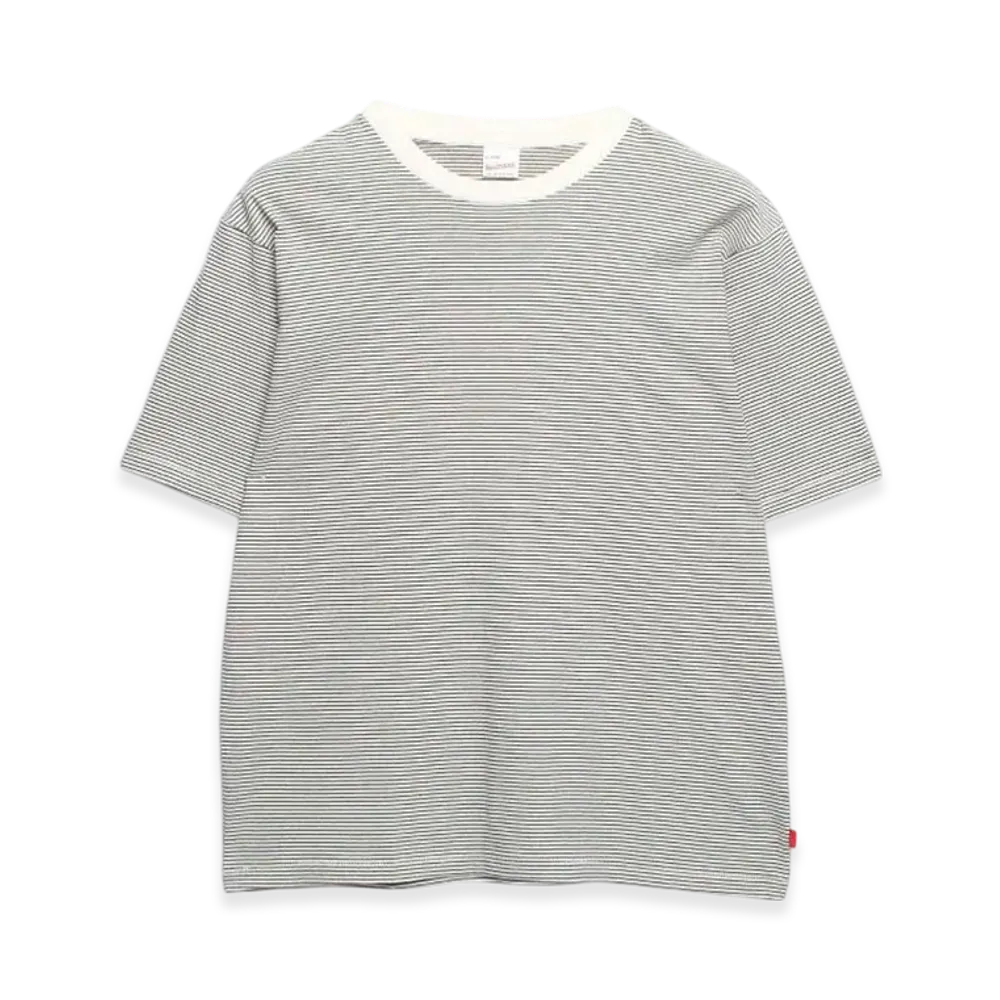 Health Knit Narrow Border Crew Neck T-Shirt "Natural Black"