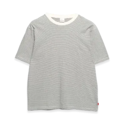 Health Knit Narrow Border Crew Neck T-Shirt "Natural Black"