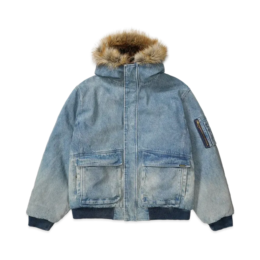 Supreme Reversible Faux Fur Hooded Work Jacket "Denim"