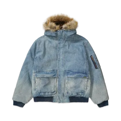 Supreme Reversible Faux Fur Hooded Work Jacket "Denim"