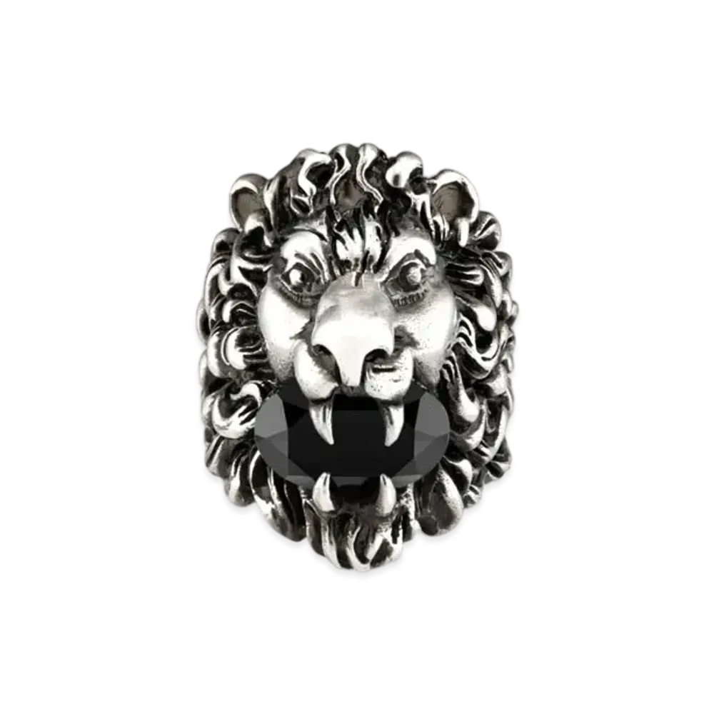 GUCCI Lion Head Ring With Crystal "Silver"
