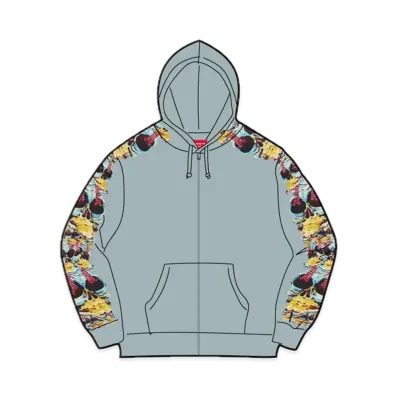 Supreme Skulls Zip Up Hooded Sweatshirt "Light Slate"