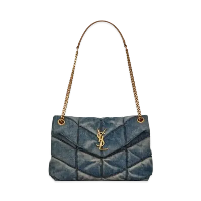 Saint Laurent Puffer Small Bag In Quilted Vintage Denim And Suede "Rodeo Blue"