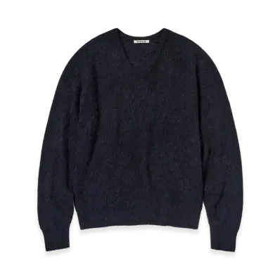 AURALEE Baby Suri Alpaca Sheer Knit V-Neck P/O "Navy"