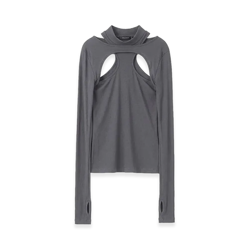 JOHN LAWRENCE SULLIVAN Women's Rib Layered Hi-Neck Top "Grey"