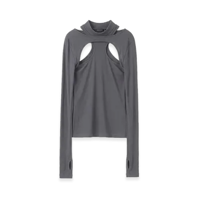 JOHN LAWRENCE SULLIVAN Women's Rib Layered Hi-Neck Top "Grey"