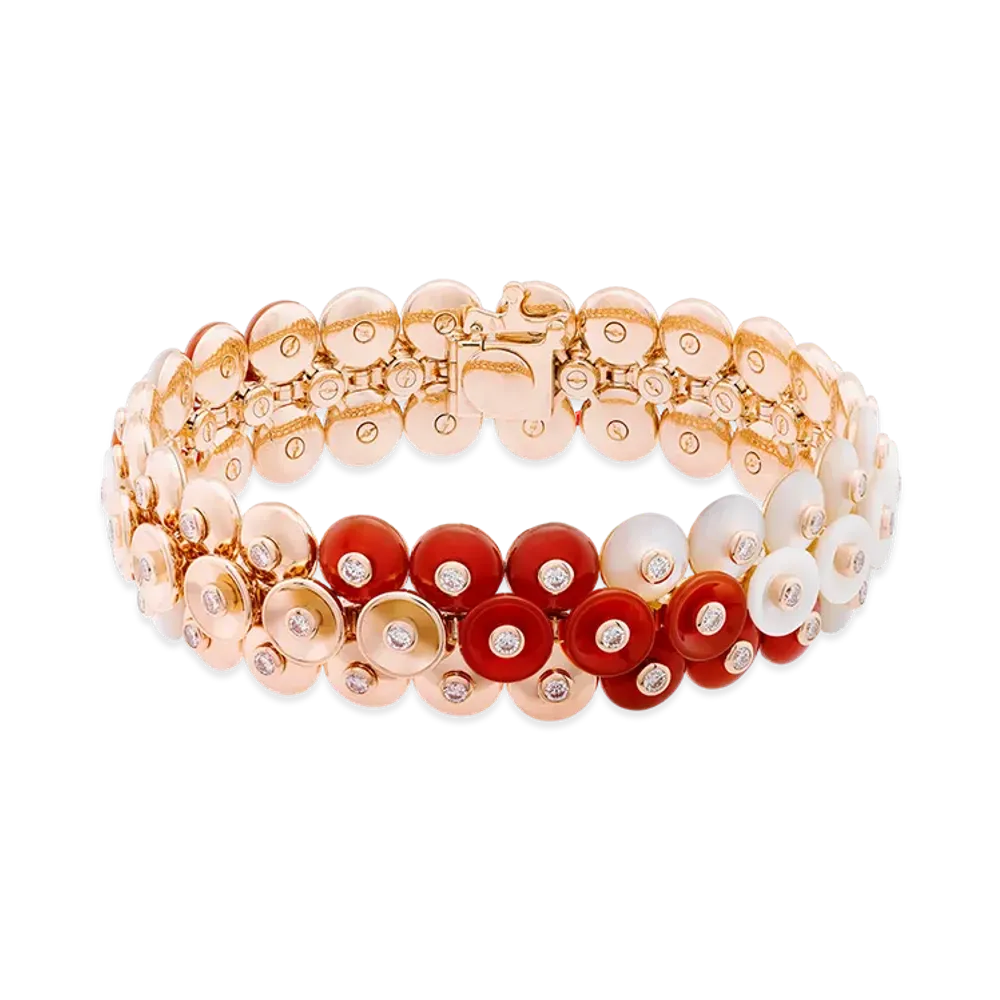 Van Cleef & Arpels Bouton d'or bracelet medium model "18K Rose gold/Carnelian/Diamond/Mother-of-pearl"