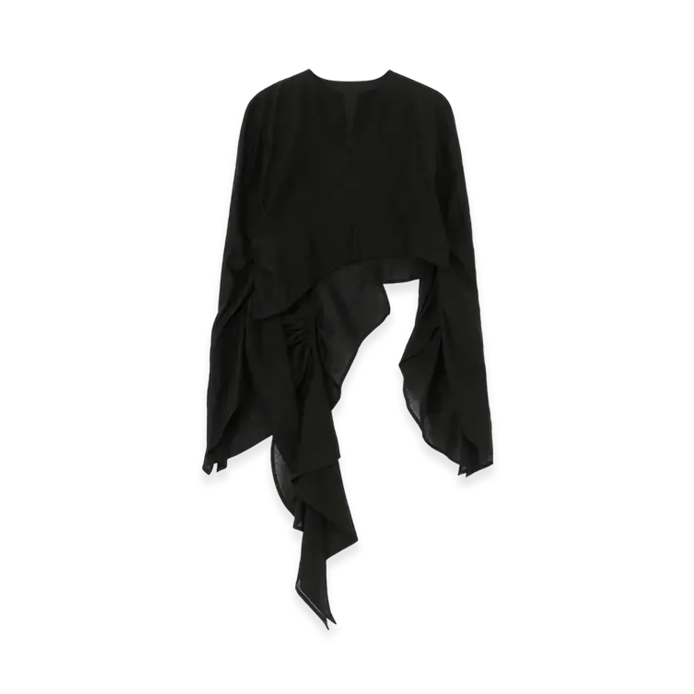 Yohji Yamamoto Si/C Lawn Asm Swallowtail Gather Detail Blouse "Black"