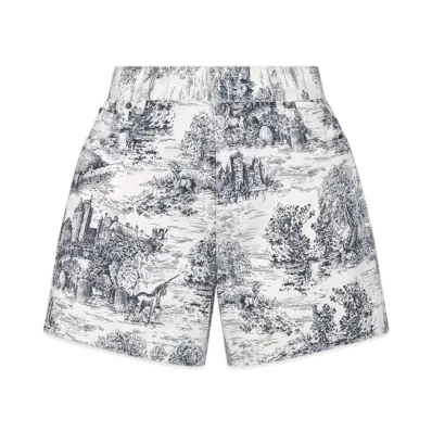 Dior Shorts Cotton Denim with Toile de Jouy Scotland Motif "Blue/White"