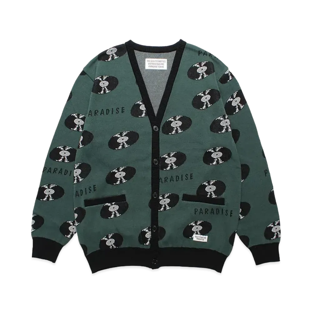 WACKO MARIA Records Jacquard Knit Cardigan "Green"