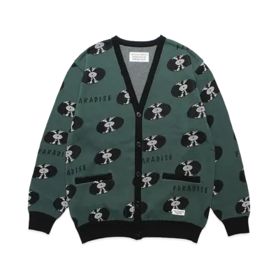 WACKO MARIA Records Jacquard Knit Cardigan "Green"