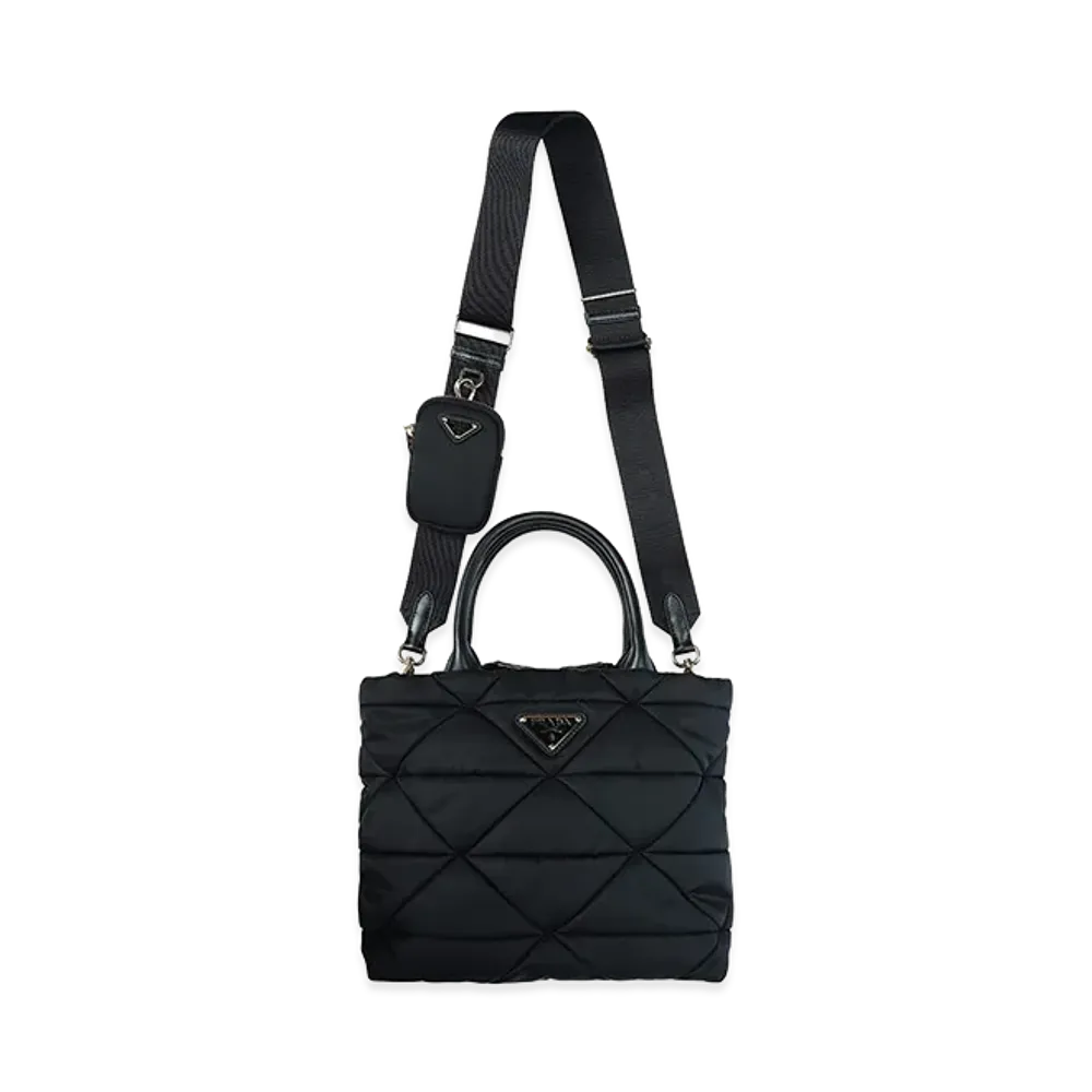 PRADA Women's Logo Triangle Logo 2Way Small Padded Re-Nylon Tote Bag "Black"