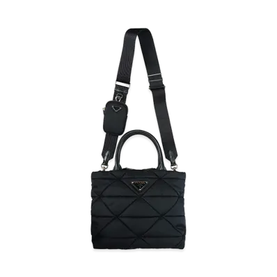 PRADA Women's Logo Triangle Logo 2Way Small Padded Re-Nylon Tote Bag "Black"