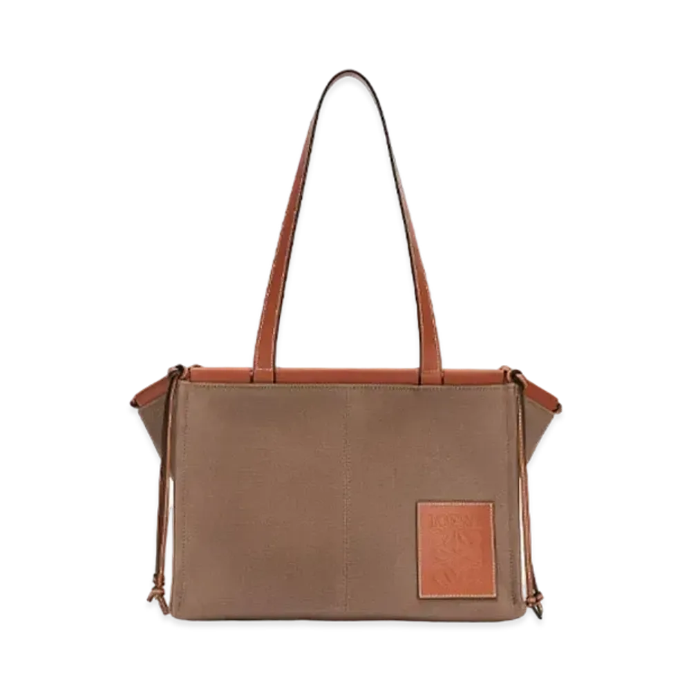 LOEWE Cushion Tote Bag In Canvas And Calfskin "Taupe"