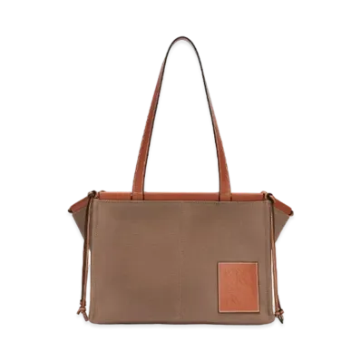 LOEWE Cushion Tote Bag In Canvas And Calfskin "Taupe"