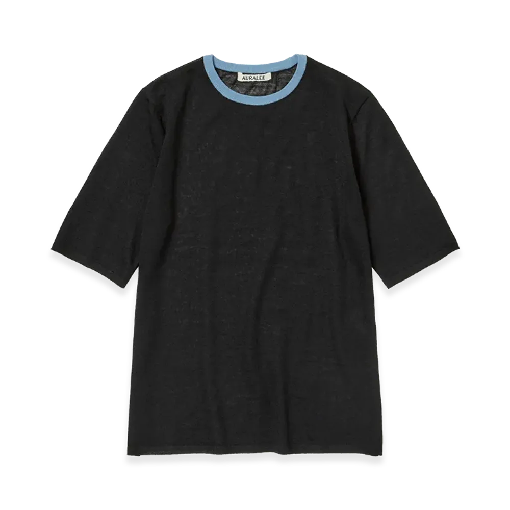 AURALEE Women's Hard Twist High Gauge Wool Silk Knit Tee "Black"