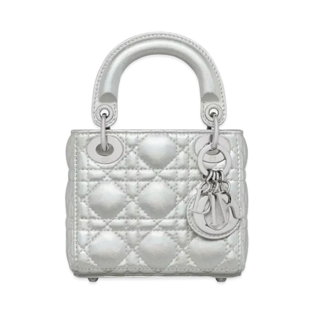 Dior Lady Dior Micro Bag Iridescent Cannage Lambskin "Metallic Silver"