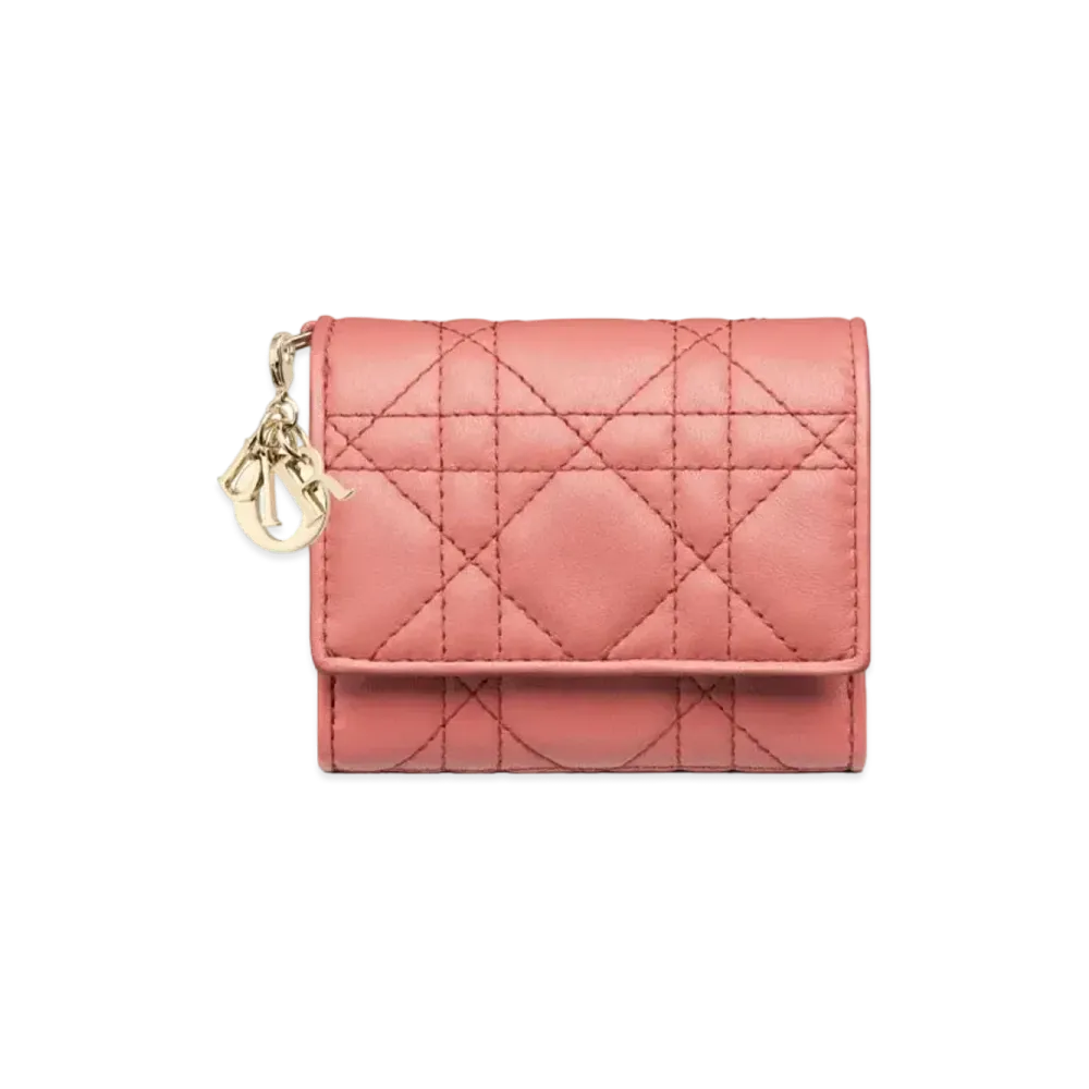 Dior Lady Dior Lotus Wallet Cannage Lambskin "Dusty Coral Pink"