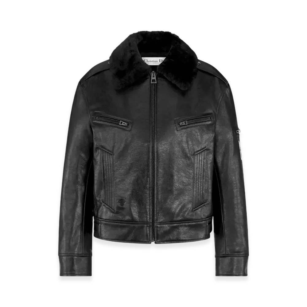Dior Women's Taurillon Leather with Miss Dior Graffiti Signature Jacket "Black"