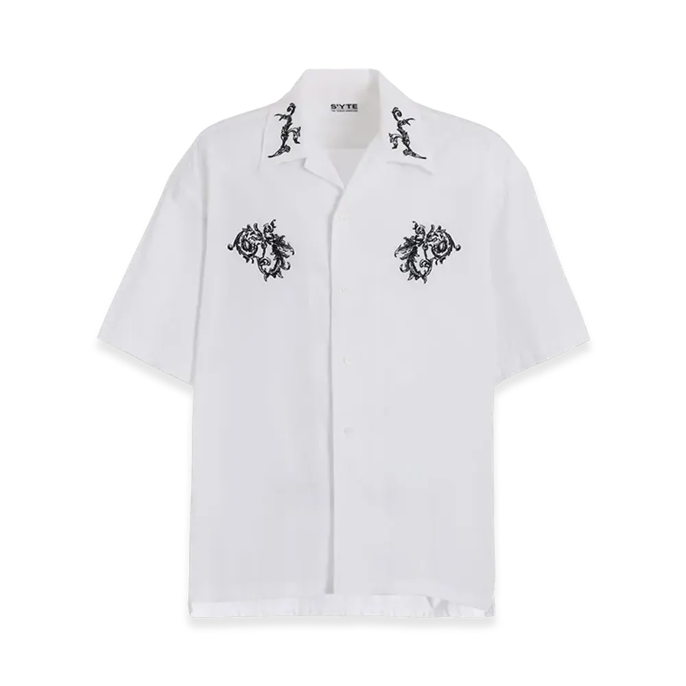 S'YTE Baroque Embroidery Open-Collar Shirt "White"