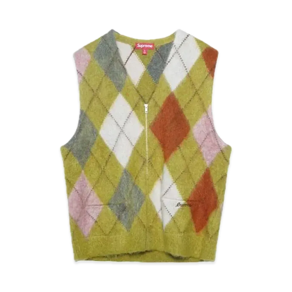 Supreme Brushed Argyle Zip Up Vest "Olive"