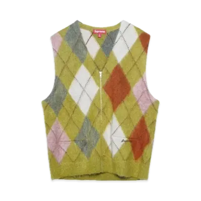 Supreme Brushed Argyle Zip Up Vest "Olive"