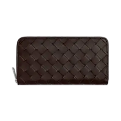 Bottega Veneta Intrecciato Zip Around Wallet "Fondente"