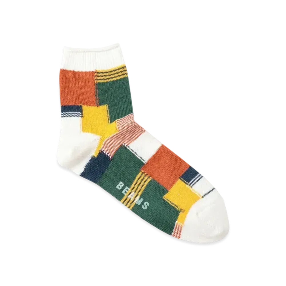 BEAMS Patchwork Quarter Socks "OffWhite"