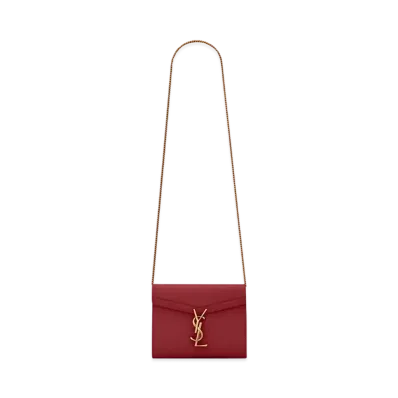 Saint Laurent Cassandra Chain Wallet In Grain De Poudre Embossed Leather "Rouge Opyum"