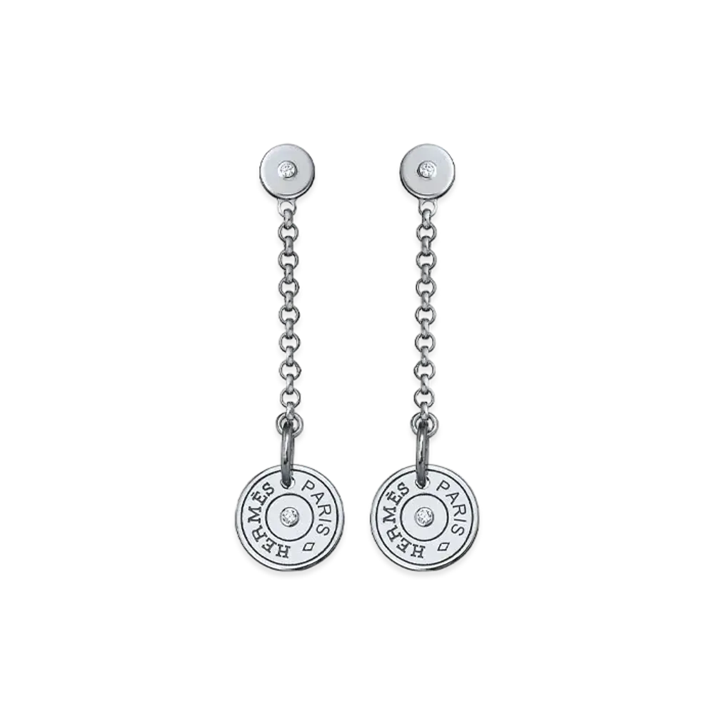 Hermes Gambade Earrings "White Gold/Four Diamonds"