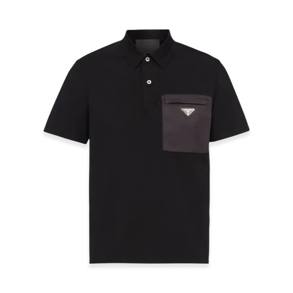 PRADA Stretch Cotton Polo Shirt Nylon Details "Black/Black"