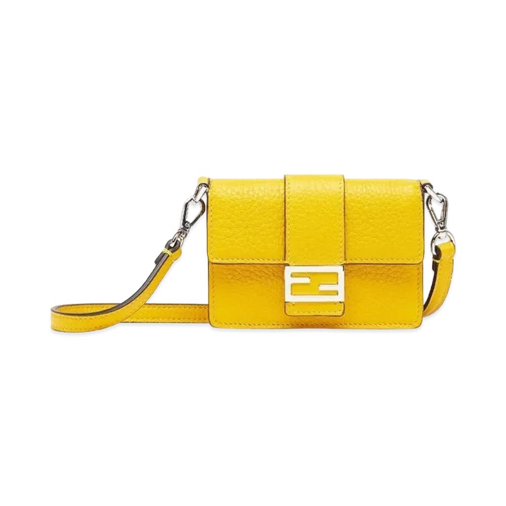 FENDI Micro Flat Baguette Leather Bag "Yellow"
