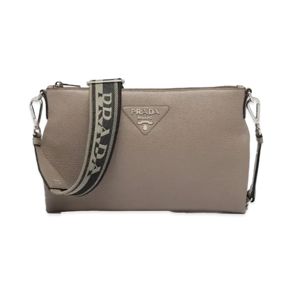 PRADA Leather Shoulder Bag "Clay Grey"