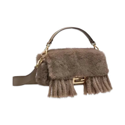FENDI Baguette Mink Bag With Fringing "Gray"