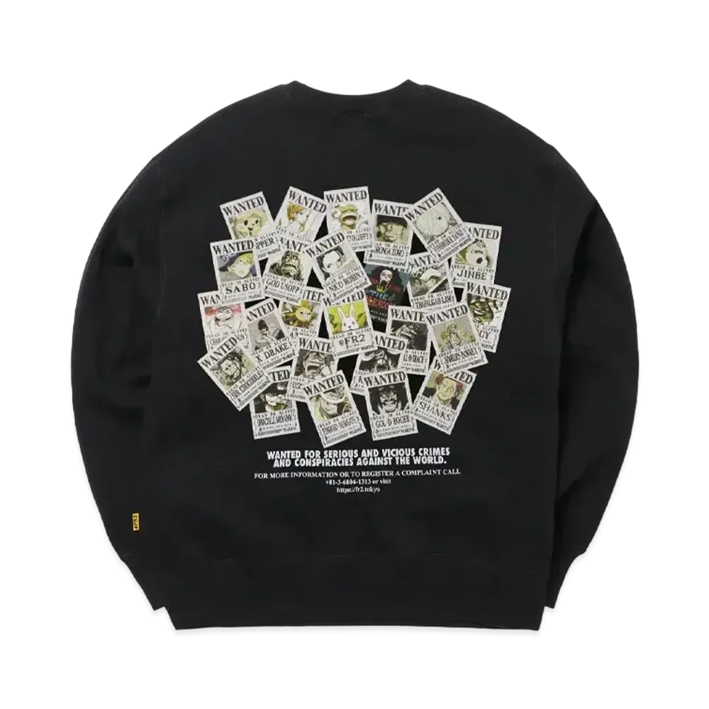 FR2 x ONE PIECE Collaboration Wanted Embroidery Sweatshirt "Black"