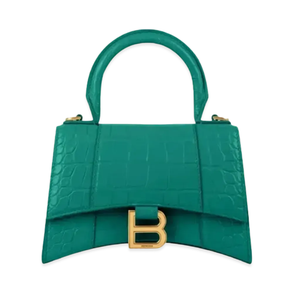 BALENCIAGA Hourglass Plus Small Crocodile Handbag "Green"