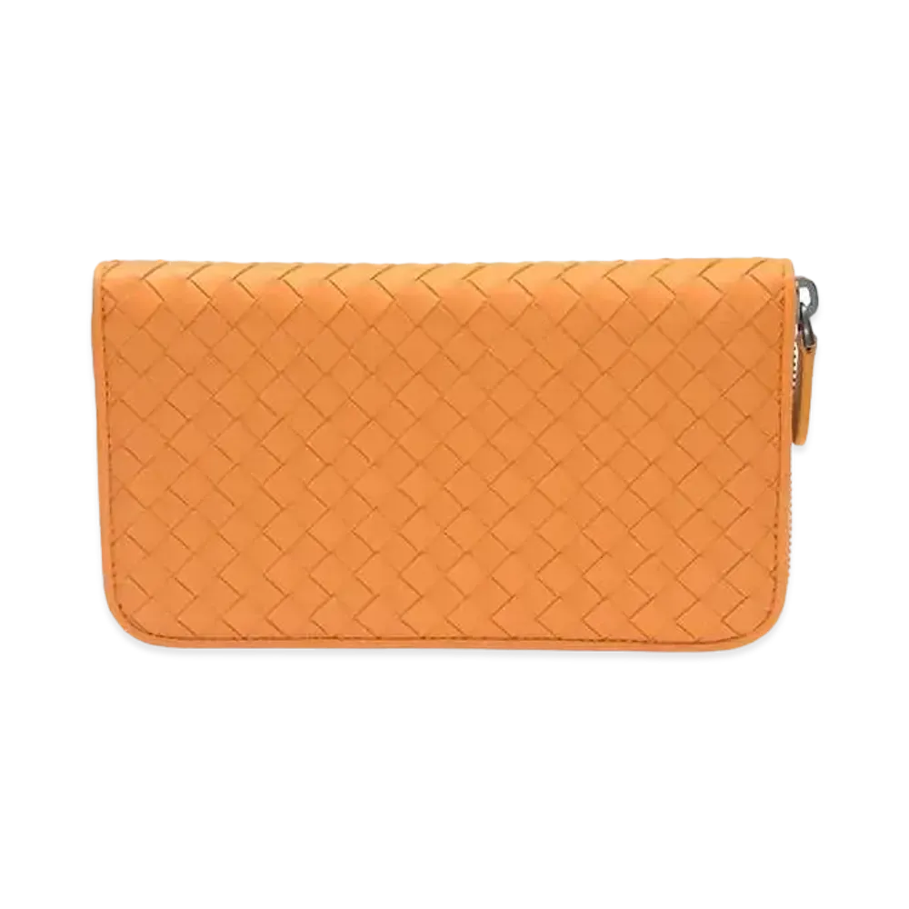 Bottega Veneta Intrecciato Lambskin Zip Around Wallet "Nectarine"