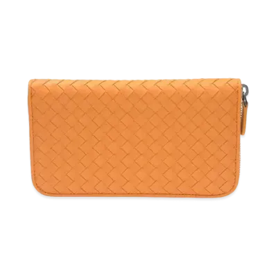 Bottega Veneta Intrecciato Lambskin Zip Around Wallet "Nectarine"
