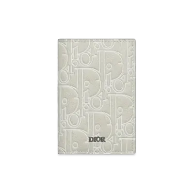 Dior Vertical Bifold Card Holder Dior Gravity Outline Leather "Beige"