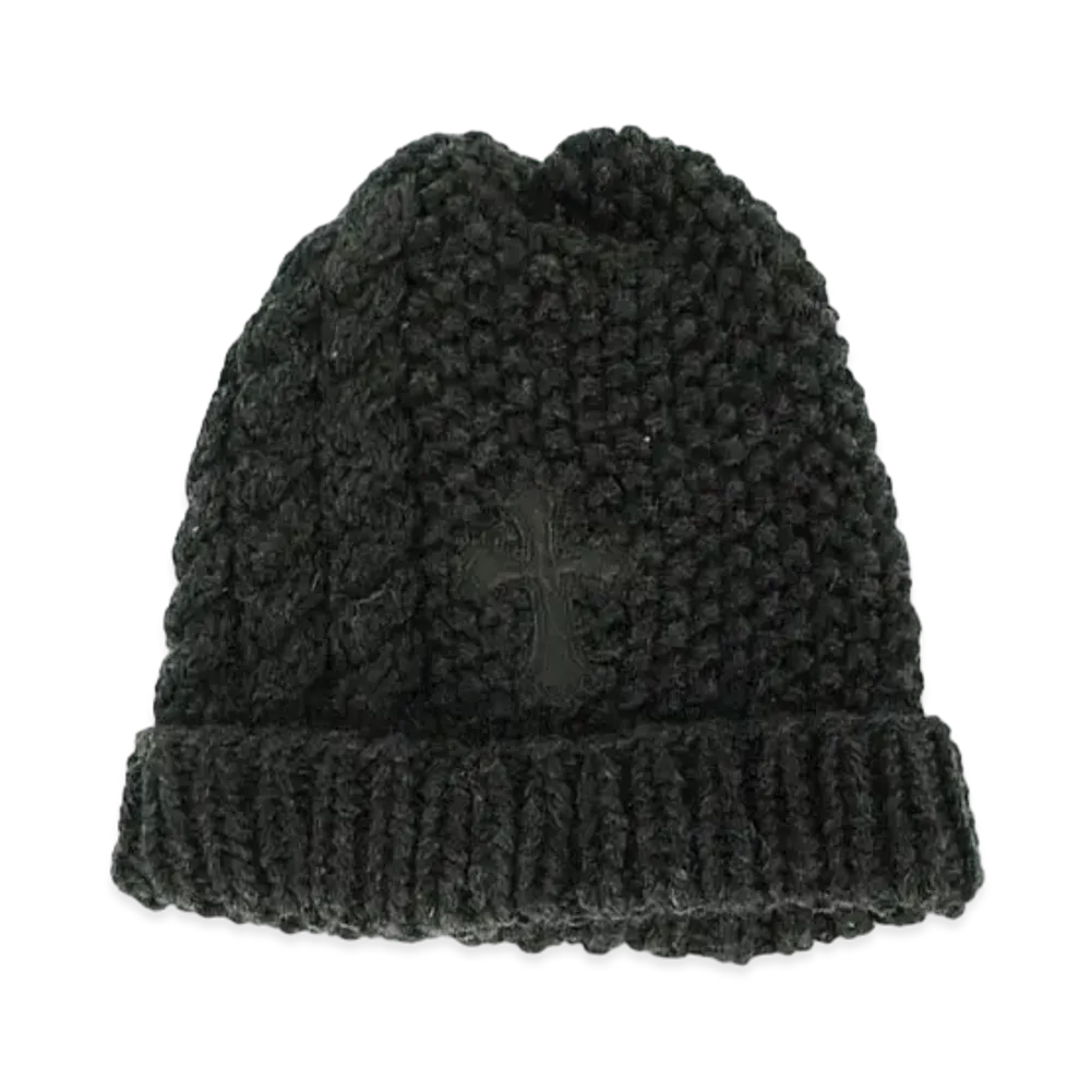 Chrome Hearts Beanie Cash Leather Cross Patch Cross Ball Cashmere "Dark Gray"