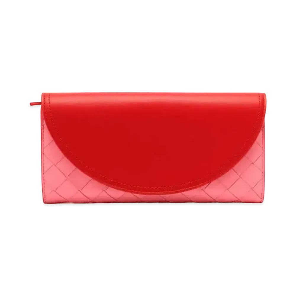 Bottega Veneta Intrecciato Lambskin Round Flap Wallet "Red/Pink"