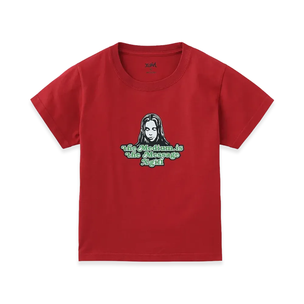 X-Girl Women's Glitter Logo And Face S/S Baby Tee "Red"