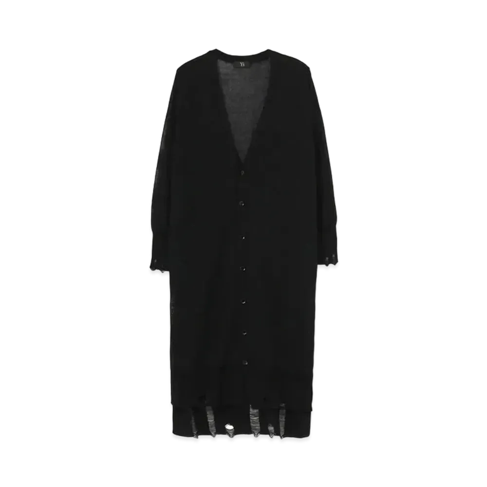 Yohji Yamamoto Y's COTTON POLYESTER WELT PLAIN STITCH LONG SLEEVE LONG CARDIGAN "Black"