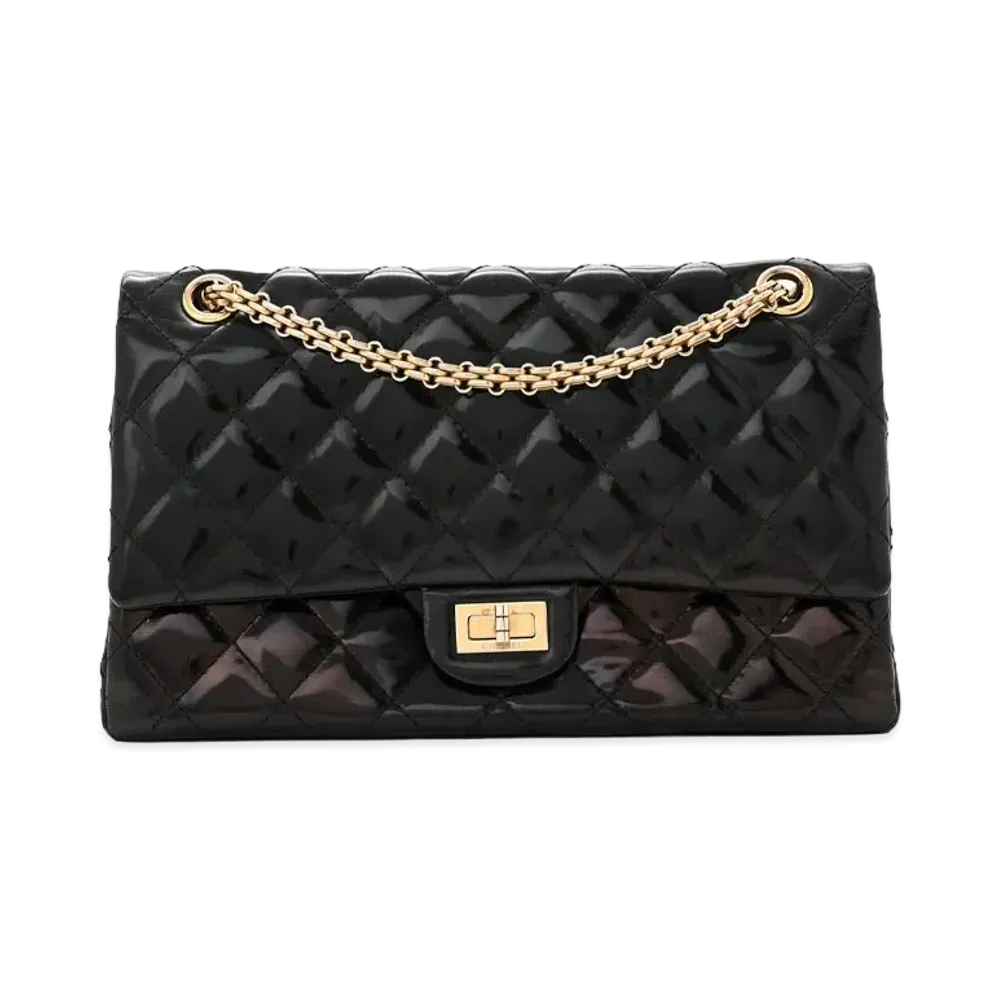 CHANEL 2.55 Chain Shoulder Patent Calfskin "Black/Gold"