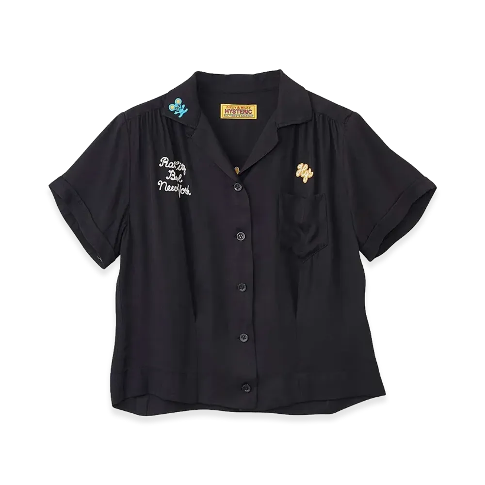 HYSTERIC GLAMOUR Women's Rat City Bowl Embroidered Bowling Shirt "Black"