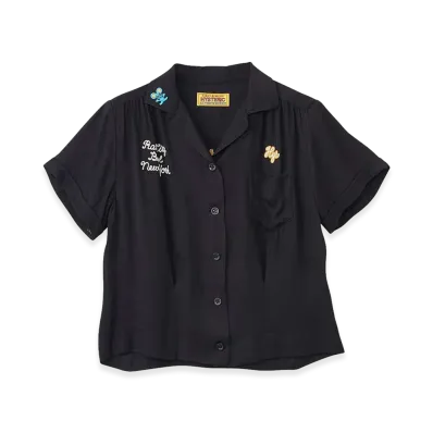 HYSTERIC GLAMOUR Women's Rat City Bowl Embroidered Bowling Shirt "Black"