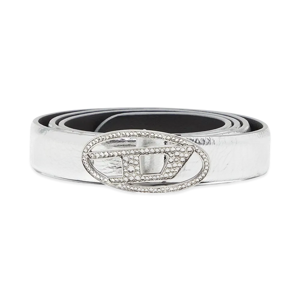 Diesel B-1dr Strass 20 Leather Belt "Silver"