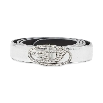 Diesel B-1dr Strass 20 Leather Belt "Silver"